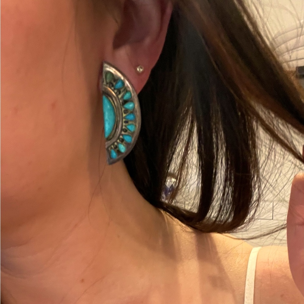 Genuine turquoise vintage cluster earrings Navajo